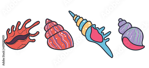 Shell sea starfish seashell mollusk isolated set concept. Vector graphic design illustration