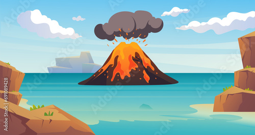 Volcano lava volcanic explosion background concept. Vector design graphic illustration
 photo