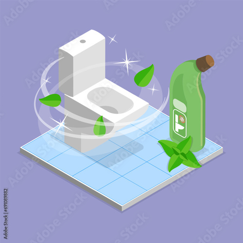 3D Isometric Flat Vector Illustration of Toilet Cleaner , Restroom Hygiene