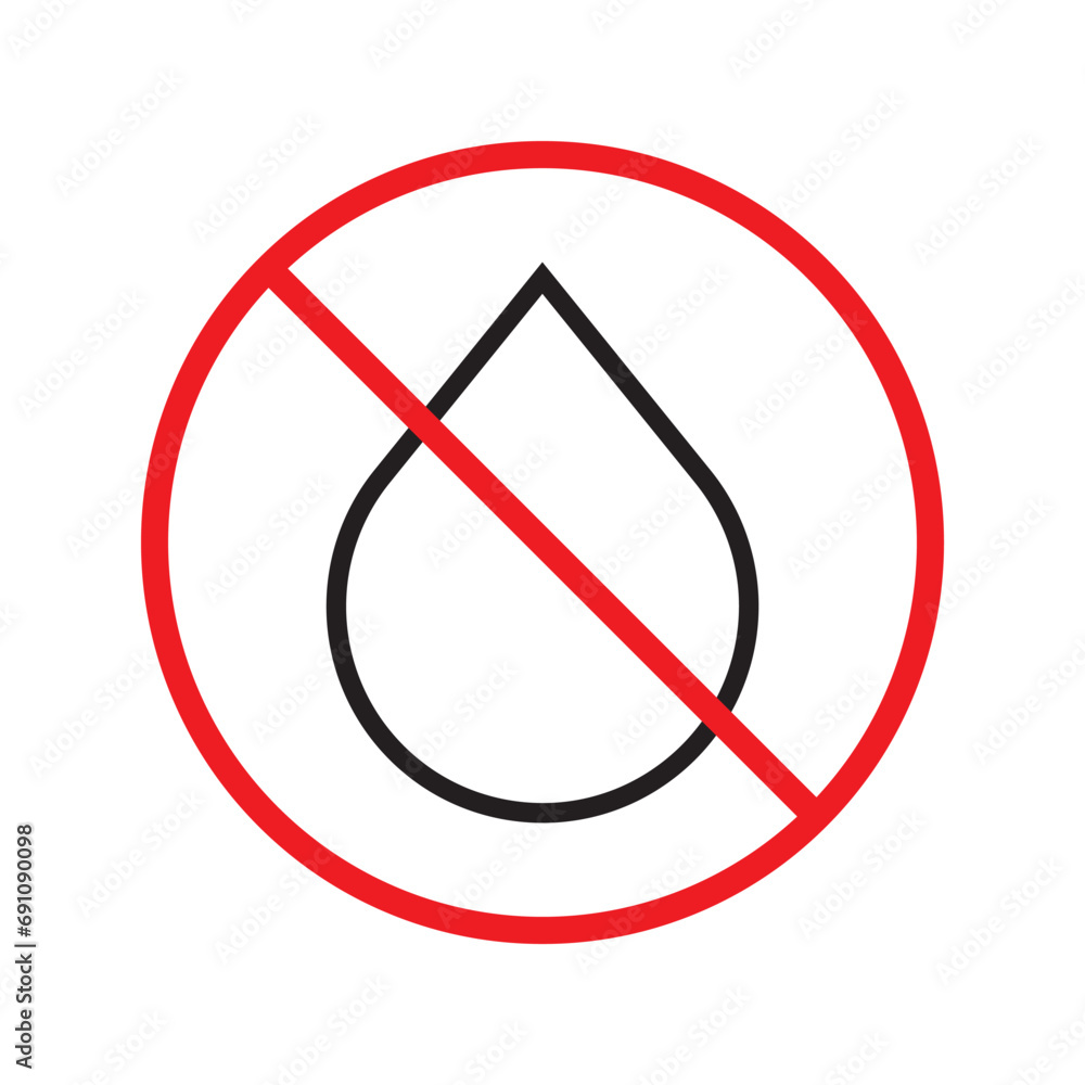 Water prohibited vector icon. No water drop icon. Forbidden water icon. Warning, caution, attention, restriction, danger flat sign design symbol pictogram UX Uİ Water prohibited vector icon. No water drop icon. Forbidden water icon. Warning, caution, attention, restriction, danger flat sign design symbol pictogram UX Uİ