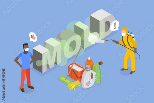 3D Isometric Flat Vector Illustration of Professional Disinfector, Mold Removal Service