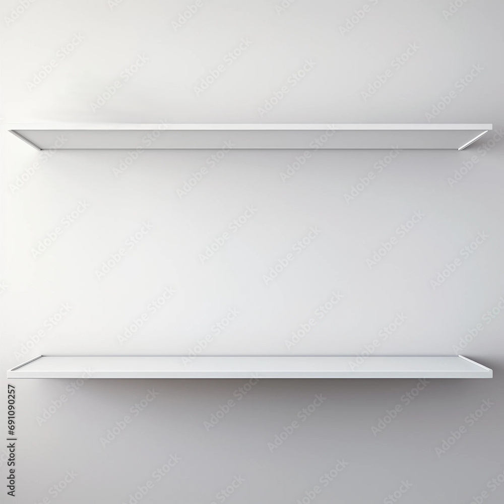 An Isolated Pair of Empty White Shelves An Isolated Pair of Empty White Shelves