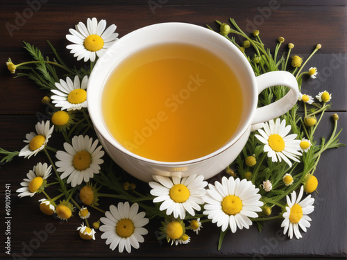 Chamomile tea with copy space