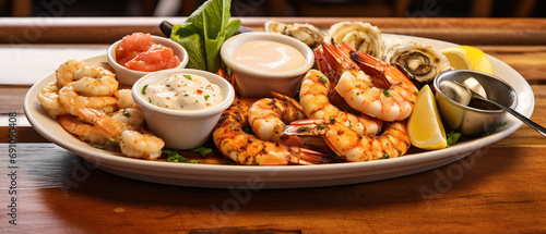 A delectable platter of freshly grilled seafood, highlighted by succulent shrimp.