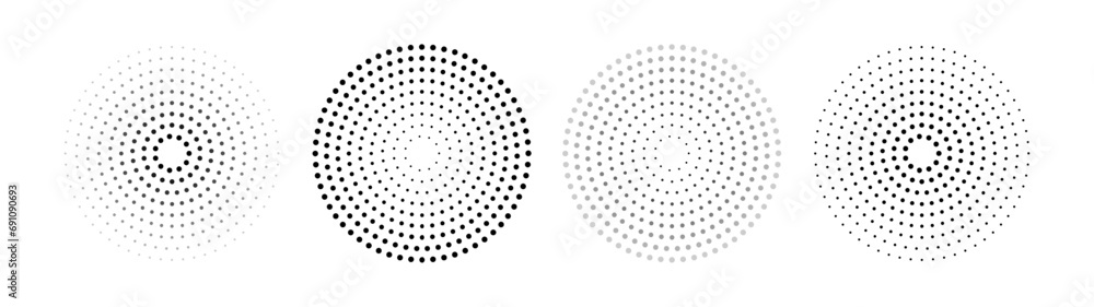 Sound pulsation circles pack. Point radio waves. Isolated vector illustration on white background. - obrazy, fototapety, plakaty 
