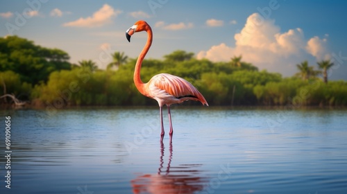 The Graceful Presence of a Pink Flamingo in Water