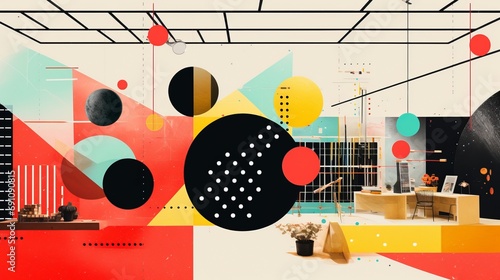 Lines circles red black Winter Christmas tree Grunge banner background