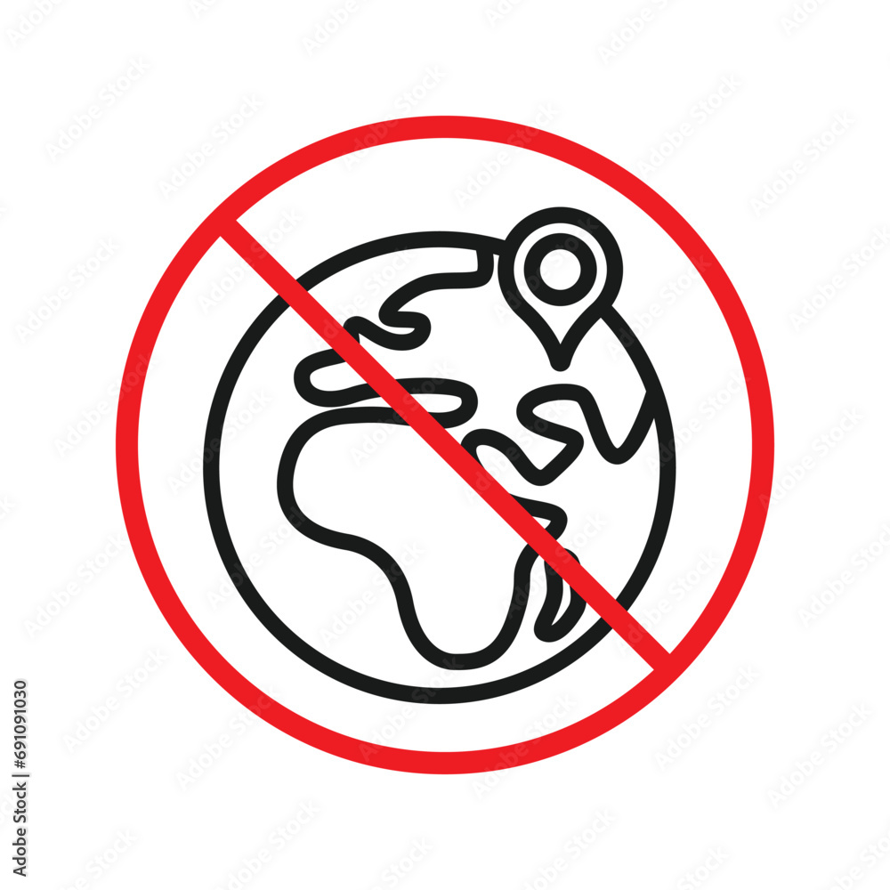 Forbidden globe vector icon. Prohibited earth icon. No globe flat sign design. Warning, caution, attention, restriction, danger label ban earth symbol pictogram Forbidden globe vector icon. Prohibited earth icon. No globe flat sign design. Warning, caution, attention, restriction, danger label ban earth symbol pictogram