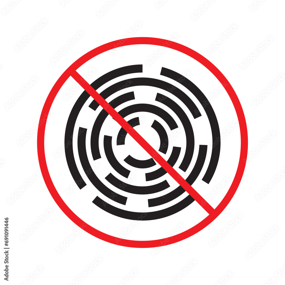 No fingerprint icon. Forbidden fingerprint icon. No scan vector sign. Prohibited scaning vector icon. Warning, caution, attention, restriction flat sign design. Do not scan fingerprint icon No fingerprint icon. Forbidden fingerprint icon. No scan vector sign. Prohibited scaning vector icon. Warning, caution, attention, restriction flat sign design. Do not scan fingerprint icon