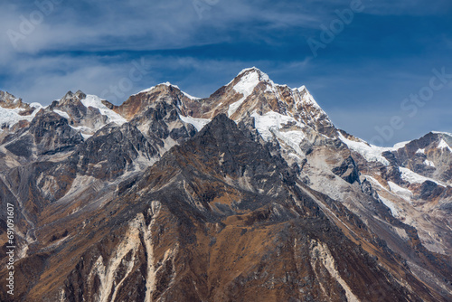 Beautiful HImalayan Mountain Range with Snowy Peaks and Blue Sky in Nepal s Trekking Route