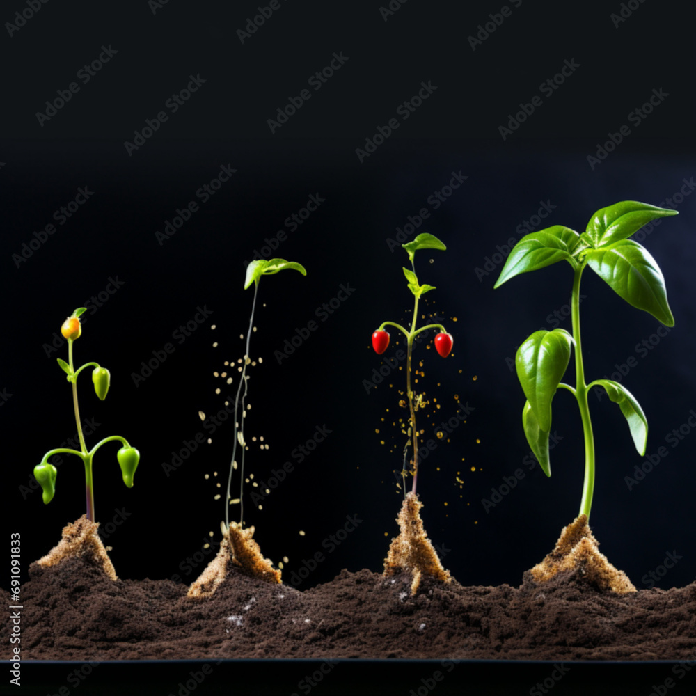 timelapse of a bell pepper plant growing from a seed to a small sprout