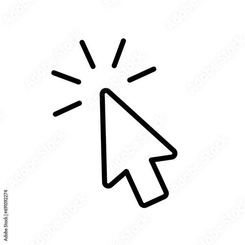 Mouse arrow click. Computer mouse pointer icon. Black cursor isolated on white background. Click here. Link web. Internet connection button. Website symbol. Pictogram design. Vector illustration
