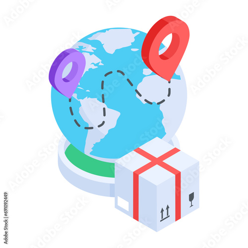 Easy to use isometric icon of global delivery 