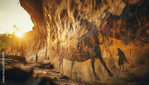 Recreation of rock paintings in a rock photo