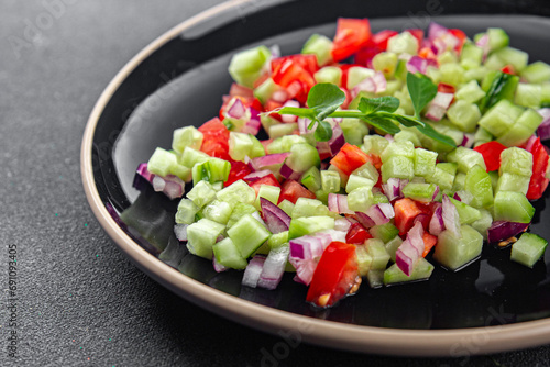 vegetable salad cucumber, tomato onion fresh vegetables appetizer ready to eat healthy eating cooking appetizer meal food snack