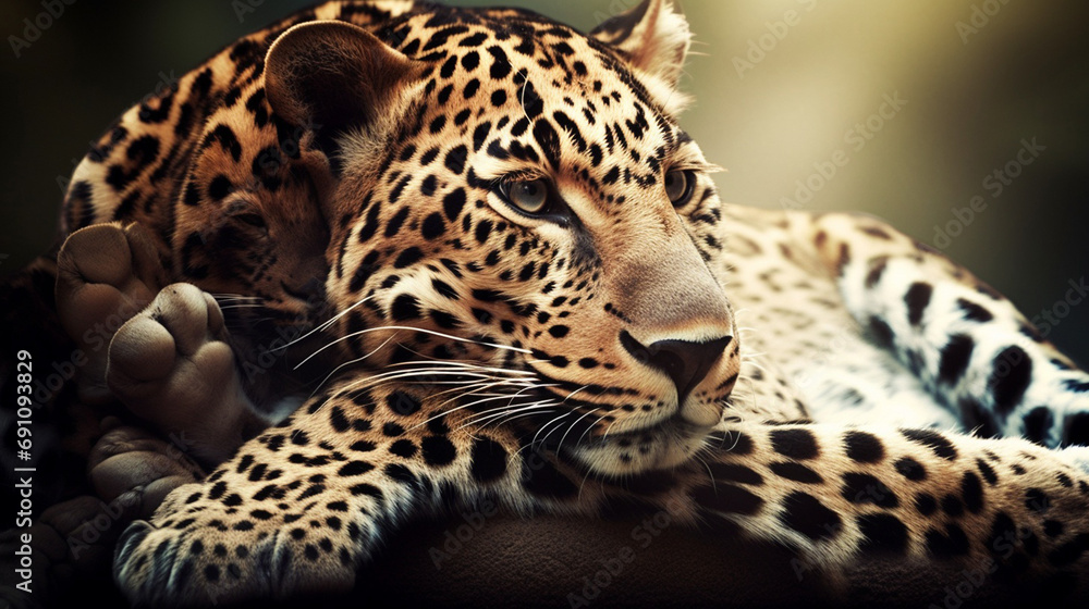 Fototapeta premium LEOPARD. SELECTIVE FOCUS. Generative AI,