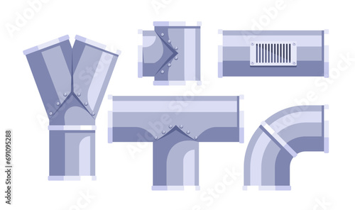 Ventilation Pipes Set. Conduits To Circulate Air And Remove Pollutants From Enclosed Spaces, Enhance Indoor Air