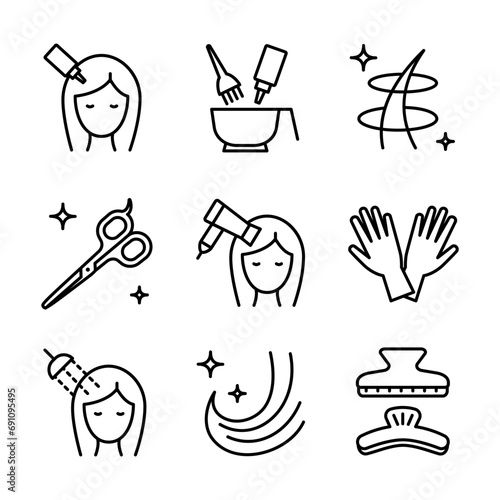 Hairdresser service line icons set. Professional hair styling. Beauty industry