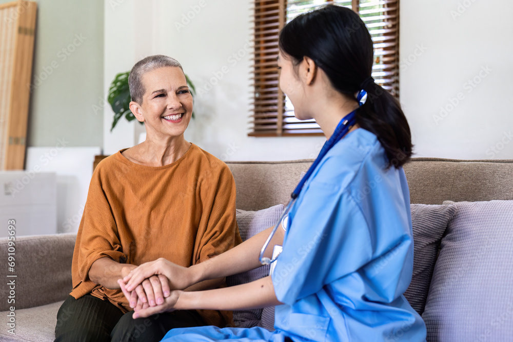 nursing clipboard and elder woman with insurance for home and support with a smile on a couch nursing clipboard and elder woman with insurance for home and support with a smile on a couch
