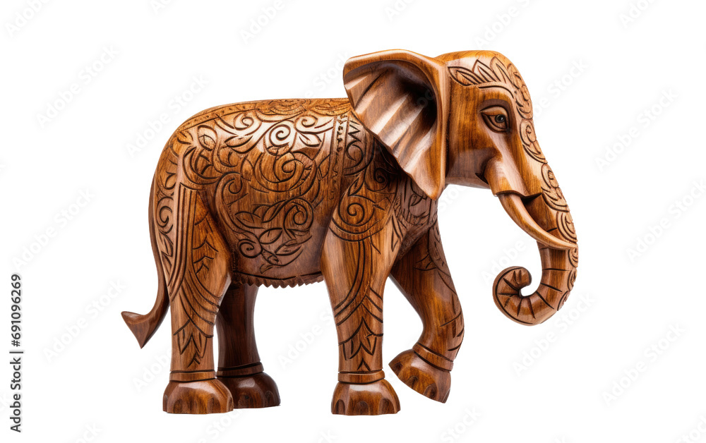 Wooden Elephant Statue On Isolated Background