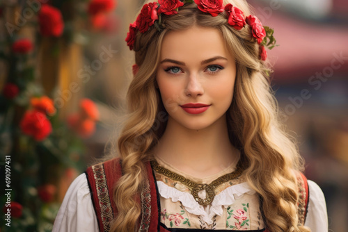 Cute young beautiful German woman in national costume