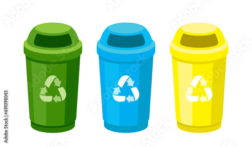 Recycling Street Garbage Bins Designed To Collect Recyclable Materials Such As Paper, Plastic, Metal And Glass