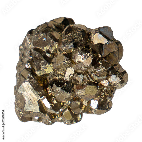 Pyrite stone isolated. closeup of sample of natural mineral from geological collection - raw crystalline Pyrite (iron pyrite, fool's gold) stone isolated on transparent background.