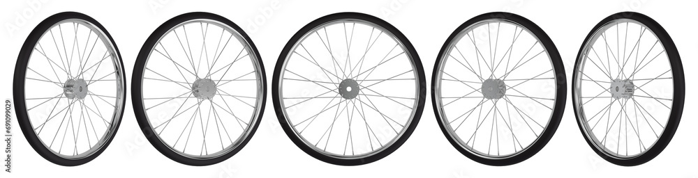 Fototapeta premium Bicycle wheel in different positions. 3D rendering.