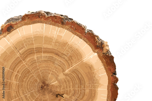 Big tree trunk slice cut from the tree. Textured surface with rings and cracks. Brown background made of hardwood from the forest