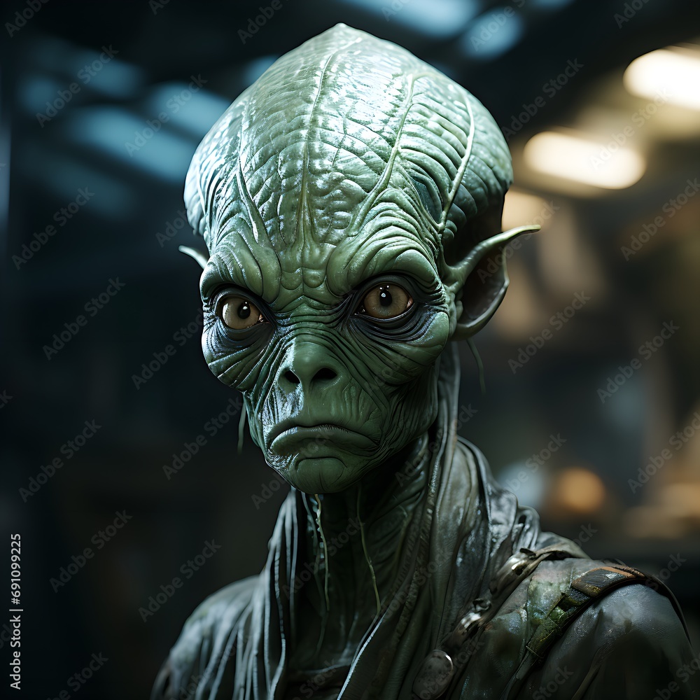 close-up of classic green humanoid alien