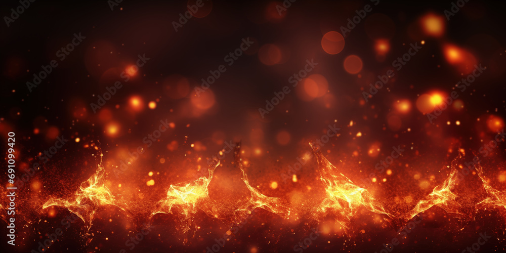 Fire embers particles over black background. Fire sparks background. Abstract dark glitter fire particles lights, generative ai Fire embers particles over black background. Fire sparks background. Abstract dark glitter fire particles lights, generative ai