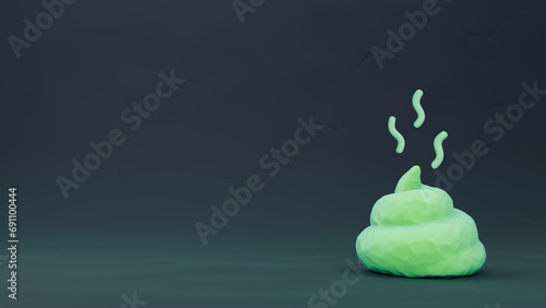 Plasticine style green poop on dark background. Fake news metaphor. 3D rendering.