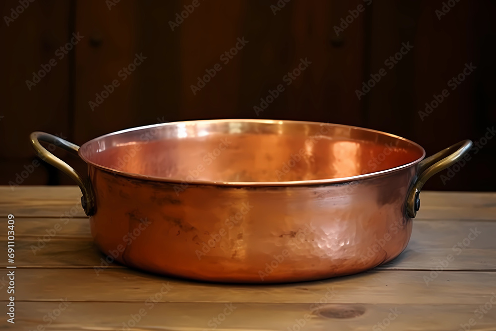 Copper Jam Pan (France) - A wide, shallow pan used for making fruit jams and preserves, often made of copper Copper Jam Pan (France) - A wide, shallow pan used for making fruit jams and preserves, often made of copper