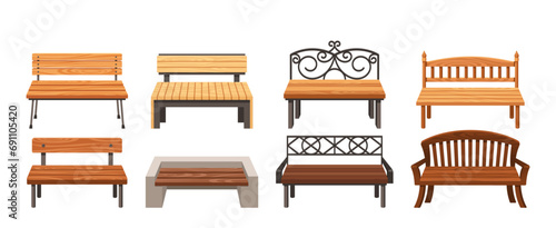 Set Of Street Benches, Offers Inviting Respite. Their Worn Wooden Slats, Forged Elements And Sturdy Frames © Pavlo Syvak