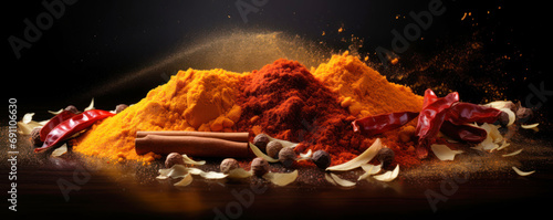 turmeric and chili powder with spices photo