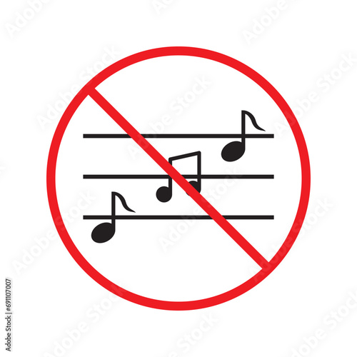 No music icon. Forbidden noise icon. No sound vector sign. Prohibited loud vector icon. Warning, caution, attention, restriction, danger flat sign design. Silence vector icon pictogram UX Uİ