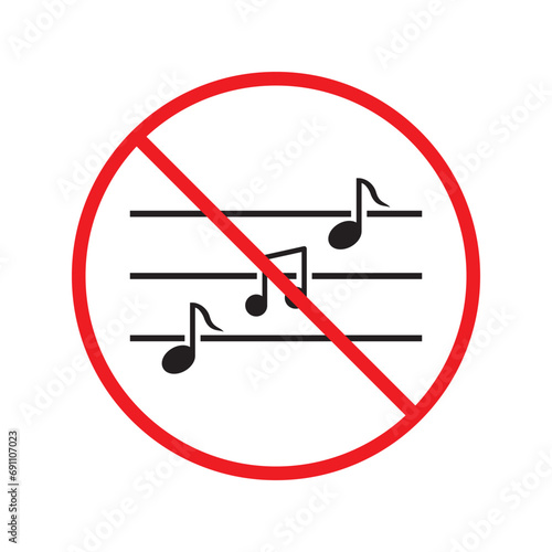 No music icon. Forbidden noise icon. No sound vector sign. Prohibited loud vector icon. Warning, caution, attention, restriction, danger flat sign design. Silence vector icon pictogram UX Uİ