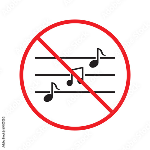 No music icon. Forbidden noise icon. No sound vector sign. Prohibited loud vector icon. Warning, caution, attention, restriction, danger flat sign design. Silence vector icon pictogram UX Uİ