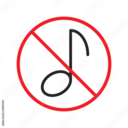 No music icon. Forbidden noise icon. No sound vector sign. Prohibited loud vector icon. Warning, caution, attention, restriction, danger flat sign design. Silence vector icon pictogram UX Uİ
