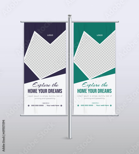 real estate house property lamp post advertising pole banner design template