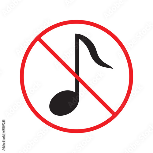 No music icon. Forbidden noise icon. No sound vector sign. Prohibited loud vector icon. Warning, caution, attention, restriction, danger flat sign design. Silence vector icon pictogram UX Uİ