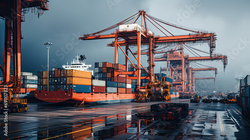 background, logistic, shipping, transportation, cargo, trade, transport, export, import, commerce. the most global shipping operations ship boat cargo container and crane on ocean background.