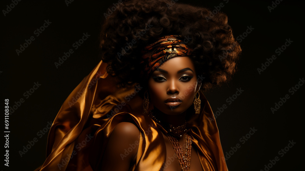 Ebony grace, golden attire, a regal vision, elegance entire. Beauty transcends, a timeless fire. Ebony grace, golden attire, a regal vision, elegance entire. Beauty transcends, a timeless fire.