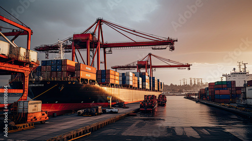 background, logistic, shipping, transportation, cargo, trade, transport, export, import, commerce. the most global shipping operations ship boat cargo container and crane on ocean background.