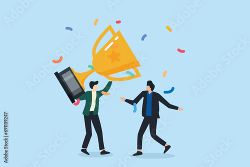 successful business management strategy, people receive trophies and medals. business concept