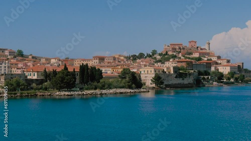 Italy, view of the port of Portoferraio, beautiful panorama of the Island of Elba, Tuscany Island