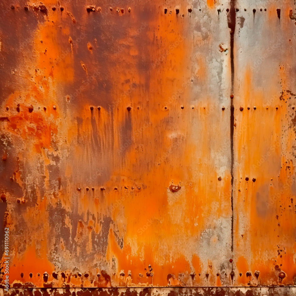 Rusted metal surface texture, rich orange and brown tones with corrosion detail.
