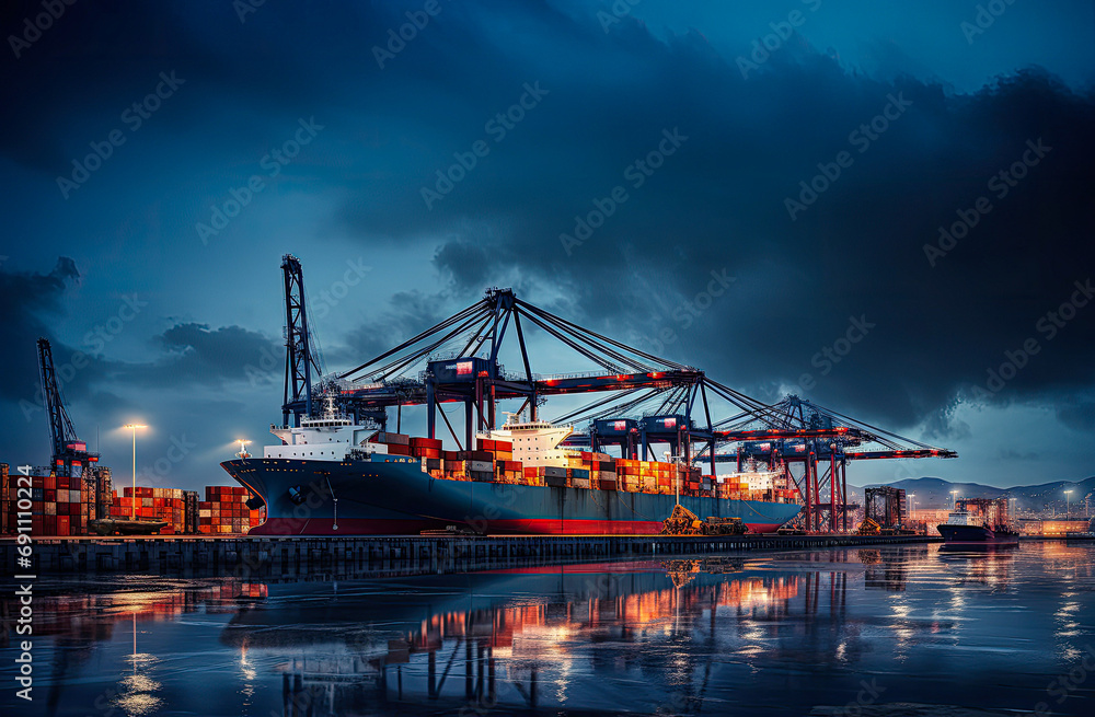 background, logistic, shipping, transportation, cargo, trade, transport, export, import, commerce. the most global shipping operations ship boat cargo container and crane on ocean background.
