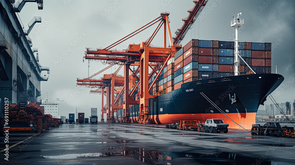 background, logistic, shipping, transportation, cargo, trade, transport, export, import, commerce. the most global shipping operations ship boat cargo container and crane on ocean background.