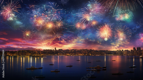  a spectacular fireworks display illuminating the night sky in celebration of America's Independence Day, with bursts of color and light